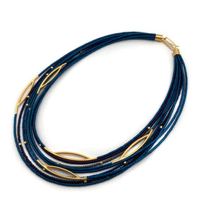 Blue and Purple Hematite and Gold Necklace-Necklaces-Oliwia Kuczynska-Pistachios
