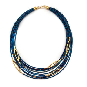 Blue and Purple Hematite and Gold Necklace-Necklaces-Oliwia Kuczynska-Pistachios