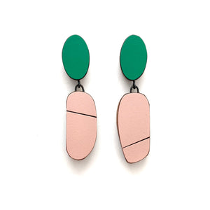 Geometric Green and Pink Earrings-Earrings-Karen Vanmol-Pistachios
