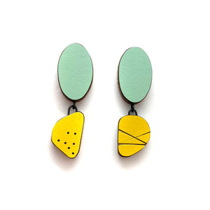 Geometric Teal and Yellow Earrings-Earrings-Karen Vanmol-Pistachios