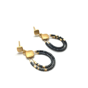 Gold and Hematite Beaded Drops-Earrings-Bernd Wolf-Pistachios