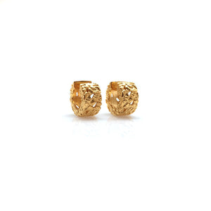 Wide Squared Textured Gold Huggies-Earrings-Erich Durrer-Pistachios