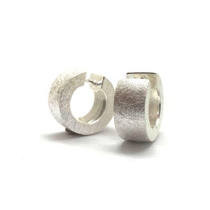Wide Squared Textured Silver Huggies-Earrings-Erich Durrer-Pistachios