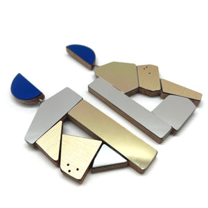 Geometric Earrings - Blues/Silver/Gold-Karen Vanmol-Pistachios