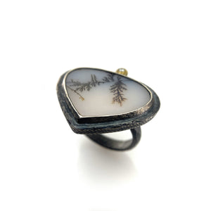 Teardrop Dendritic Agate Ring-Rings-Heather Guidero-Pistachios