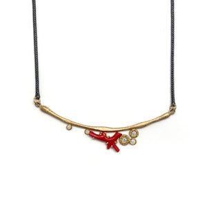 18k Gold, Coral and Diamond Necklace-Necklaces-Joanna Gollberg-Pistachios
