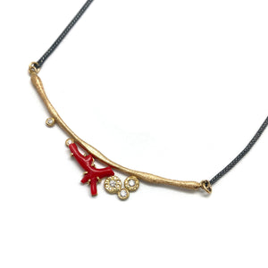 18k Gold, Coral and Diamond Necklace-Necklaces-Joanna Gollberg-Pistachios