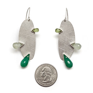 Triple Green Stone Sterling Silver Earrings - Pistachios