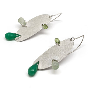 Triple Green Stone Sterling Silver Earrings - Pistachios
