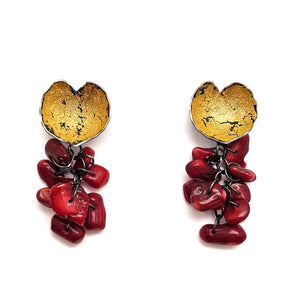 Coral & Gold Earrings-Earrings-So Young Park-Pistachios
