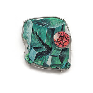 Illustrated Emerald and Ruby Brooch-Pins-Joanna Manousis-Pistachios