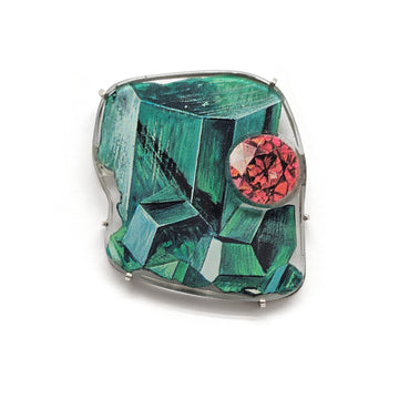 Illustrated Emerald and Ruby Brooch