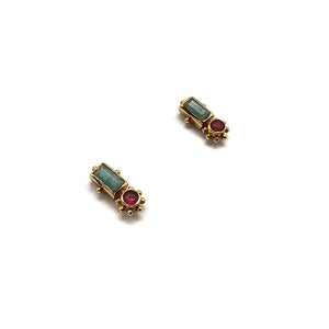 Amazonite and Ruby Studs-Earrings-Julia Cabral-Pistachios