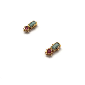 Amazonite and Ruby Studs-Earrings-Julia Cabral-Pistachios
