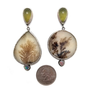 Mixed Stone Asymmetrical Bezel Earrings-Earrings-Lori Francescutti-Pistachios