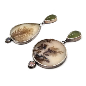 Mixed Stone Asymmetrical Bezel Earrings-Earrings-Lori Francescutti-Pistachios