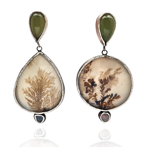 Mixed Stone Asymmetrical Bezel Earrings-Earrings-Lori Francescutti-Pistachios