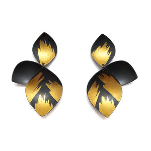 Black and Gold Three-Petal Earrings