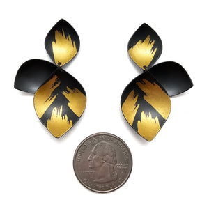 Black and Gold Three-Petal Earrings