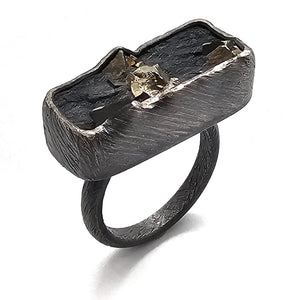 Rectangular Pyrite Ring - Pistachios