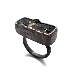 Rectangular Pyrite Ring - Pistachios