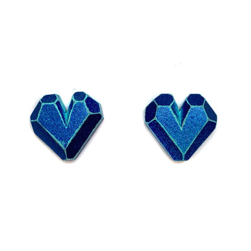 3D Blue Heart Studs