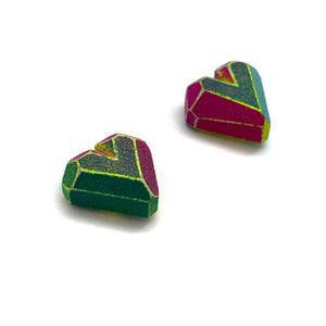 3D Green Heart Studs-Earrings-Eva Burton-Pistachios