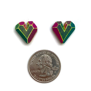 3D Green Heart Studs-Earrings-Eva Burton-Pistachios