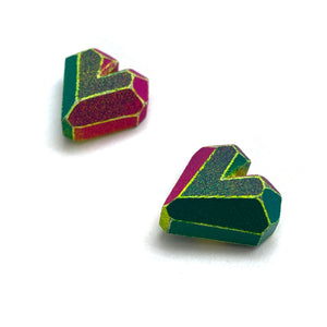 3D Green Heart Studs-Earrings-Eva Burton-Pistachios