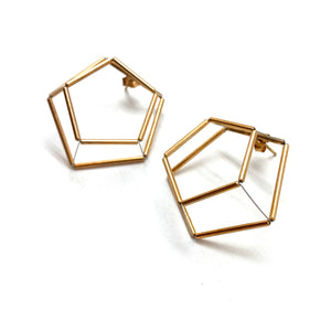 3D Pentagon Earrings - Gold-Earrings-Yoko Takirai-Pistachios