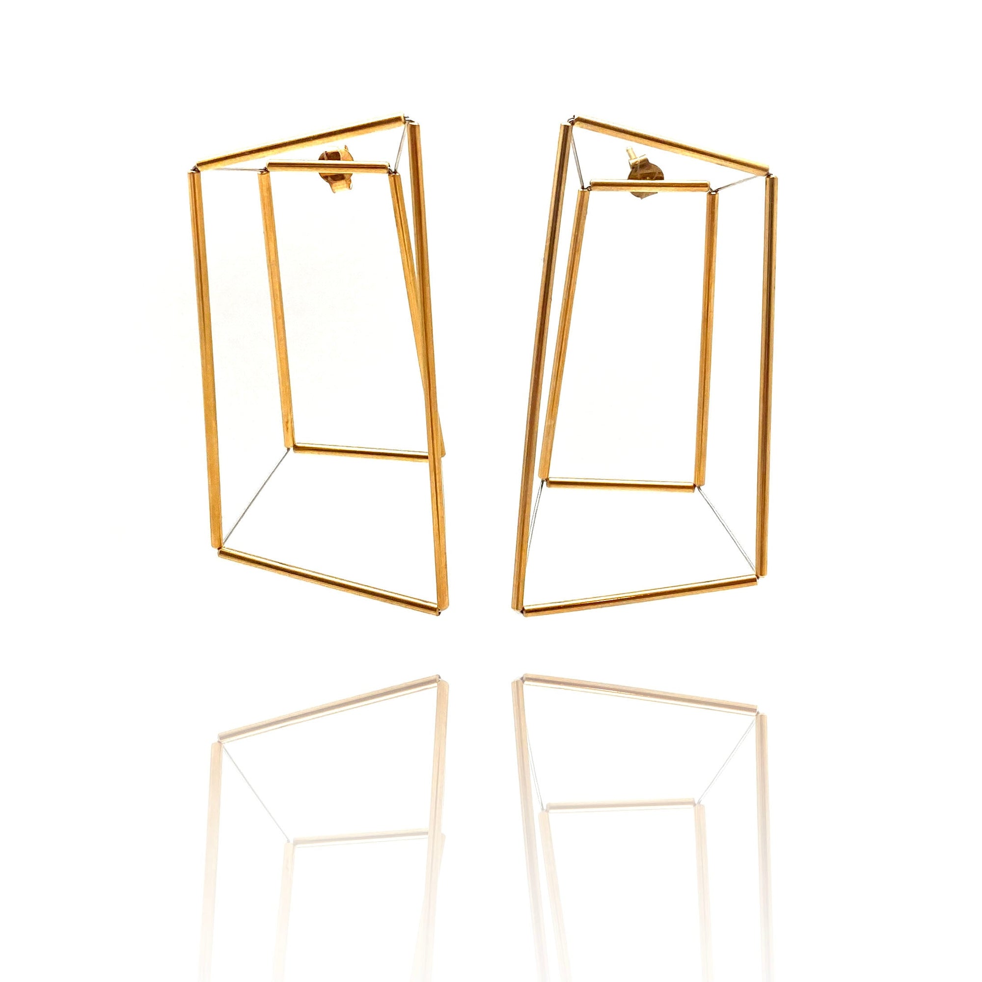 3D Trapezoid Earrings - Gold-Earrings-Yoko Takirai-Pistachios