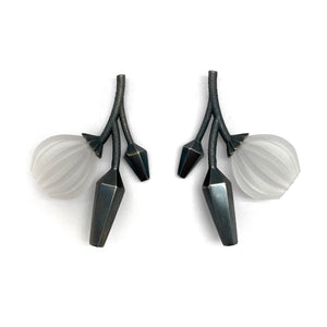 Acrylic and Silver Floral Drop Earrings-Earrings-Nicole Schuster-Pistachios