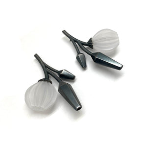 Acrylic and Silver Floral Drop Earrings-Earrings-Nicole Schuster-Pistachios