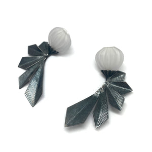 Acrylic and Silver Floral Geometric Earrings-Earrings-Nicole Schuster-Pistachios