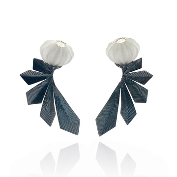 Acrylic and Silver Floral Geometric Earrings