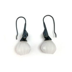 Acrylic and Silver Floral Single Drop Earrings-Earrings-Nicole Schuster-Pistachios
