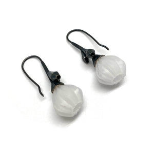 Acrylic and Silver Floral Single Drop Earrings-Earrings-Nicole Schuster-Pistachios