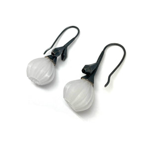 Acrylic and Silver Floral Single Drop Earrings-Earrings-Nicole Schuster-Pistachios