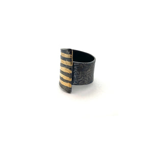 Adjustable Striped Fan Ring-Rings-Stella Deligianni-Pistachios