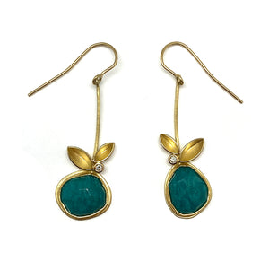 Amazonite and Diamond Drop Earrings-Earrings-Liaung-Chung Yen-Pistachios