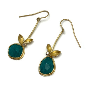 Amazonite and Diamond Drop Earrings-Earrings-Liaung-Chung Yen-Pistachios