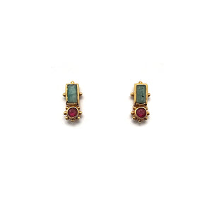 Amazonite and Ruby Studs-Earrings-Julia Cabral-Pistachios