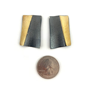 Angled Black and Gold Striped Rectangle Studs-Earrings-Stella Deligianni-Pistachios