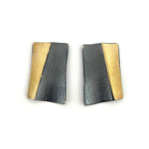 Angled Black and Gold Striped Rectangle Studs-Earrings-Stella Deligianni-Pistachios