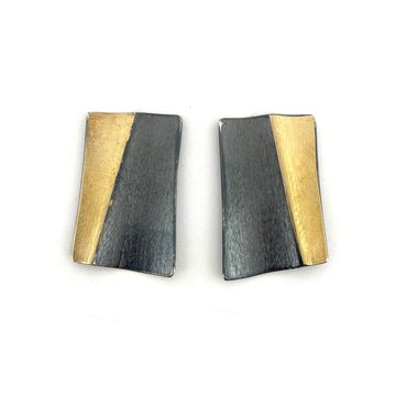Angled Black and Gold Striped Rectangle Studs