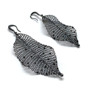 Asymmetric Black Leaf Earrings-Earrings-Sowon Joo-Pistachios