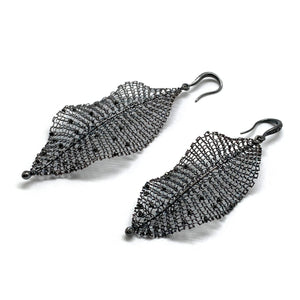 Asymmetric Black Leaf Earrings-Earrings-Sowon Joo-Pistachios