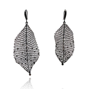 Asymmetric Black Leaf Earrings-Earrings-Sowon Joo-Pistachios