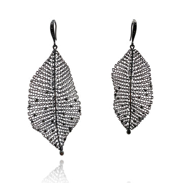 Asymmetric Black Leaf Earrings