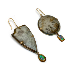 Asymmetric Dendritic Agate Earrings-Earrings-Lori Francescutti-Pistachios